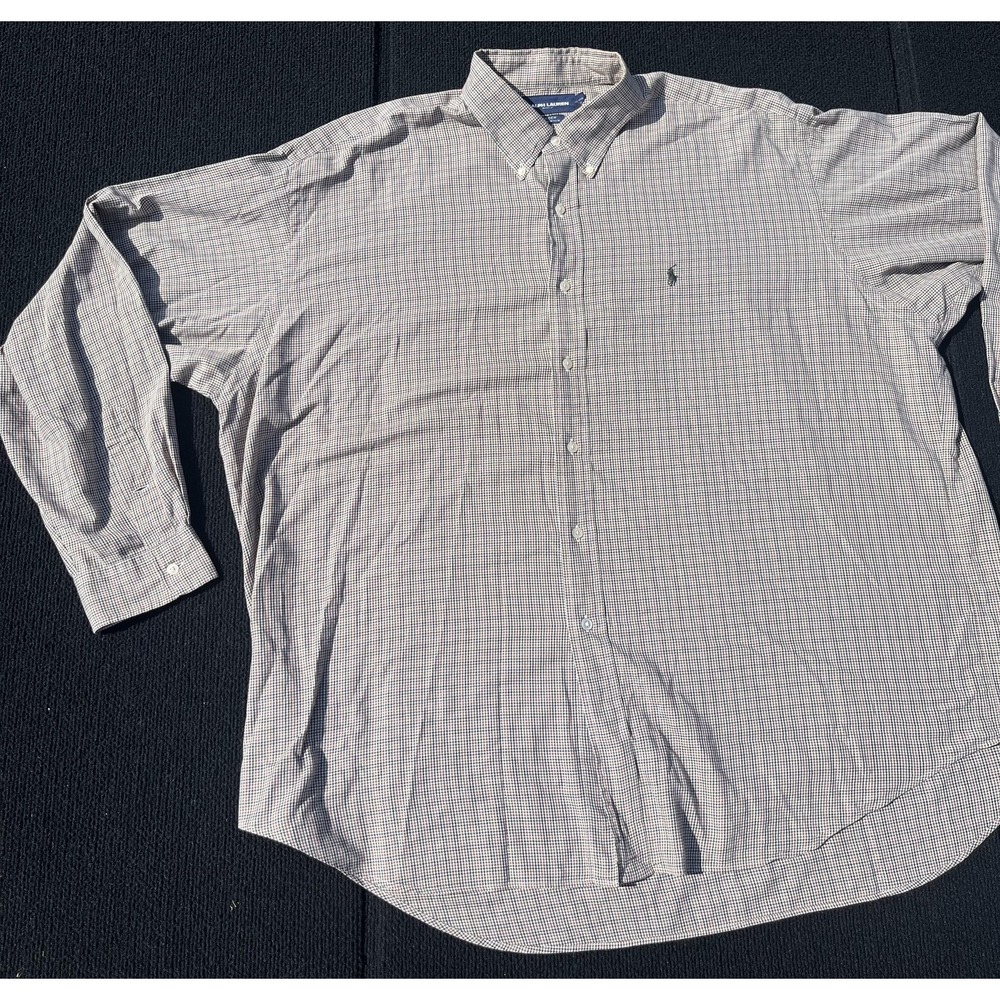 Ralph Lauren Golf Shirt Mens 2XL Plaid Tilden Button Down Long Sleeve - Picture 4 of 11